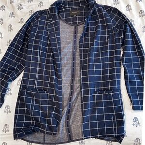 Liverpool Los Angeles Navy Windowpane Open Knit Blazer | Plus Size XL